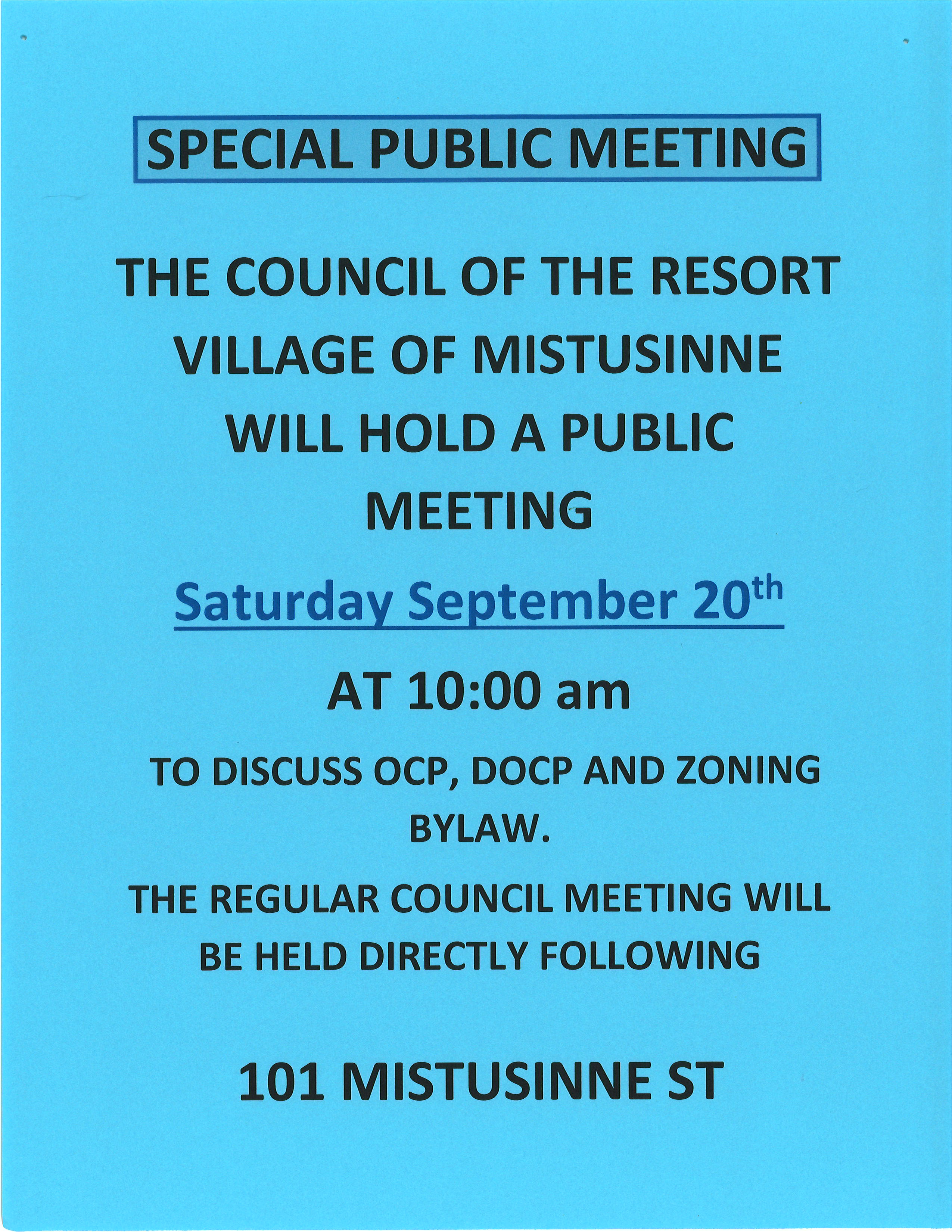 Upcoming Special Public Meeting